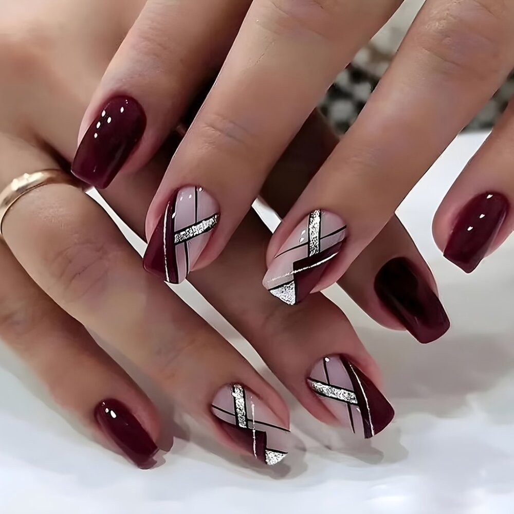 24-Piece Star Wear Press-On Nails Set - Short Square Mixed Color System